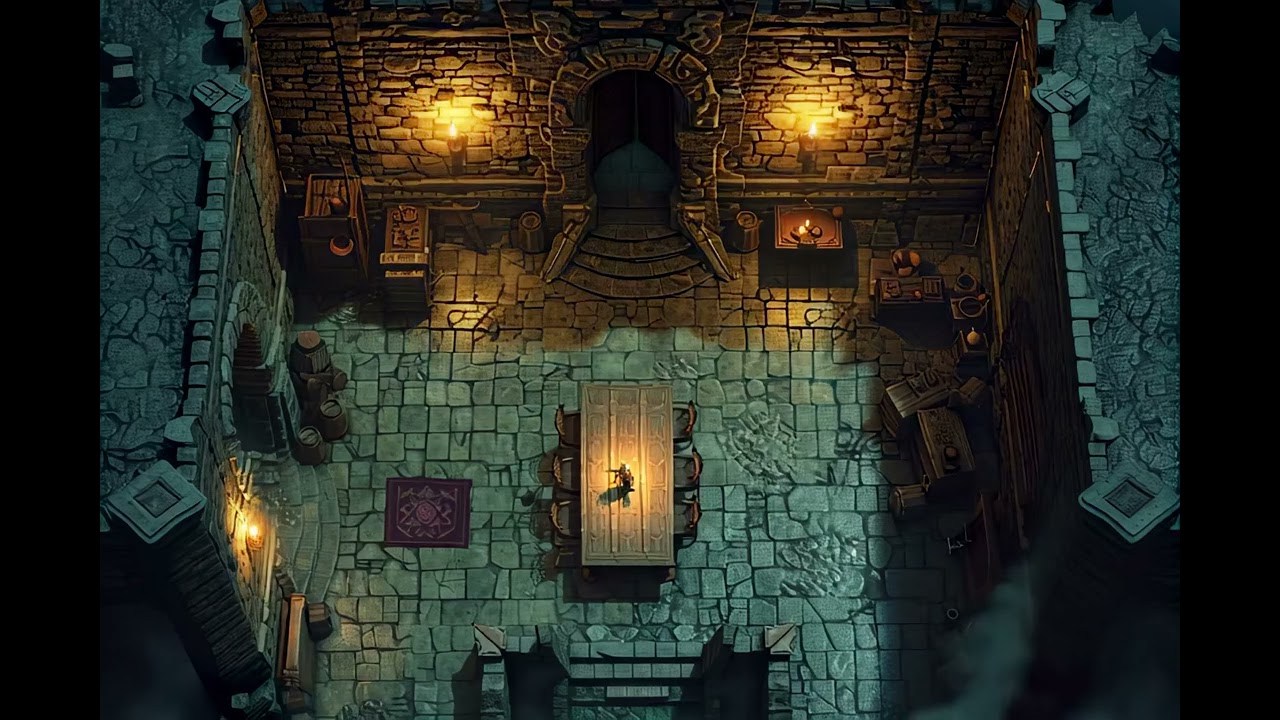 DnD compatible animated map _ Dungeon Interior with Cozy Atmosphere _ ambience for VTT