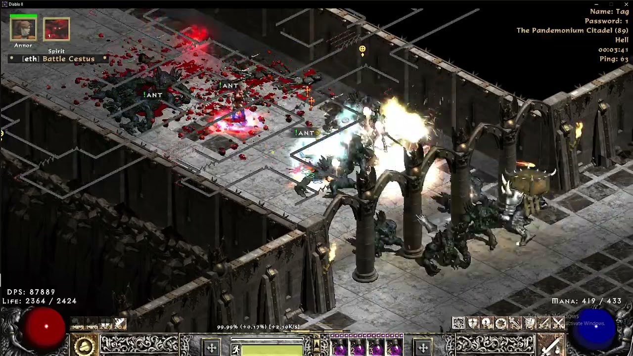 PD2 S12 Hybrid Sanctuary/Phys Sac pal hitting 99 solo mapping