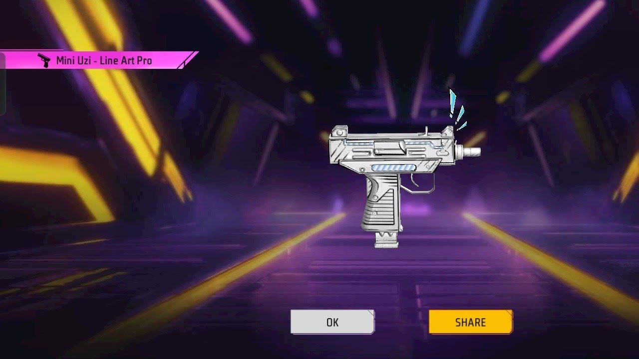 New Mini Uzi Line Art Pro Gun 🔫 Scin Free Fire || Free Fire New Gold Royale Wepen 😁