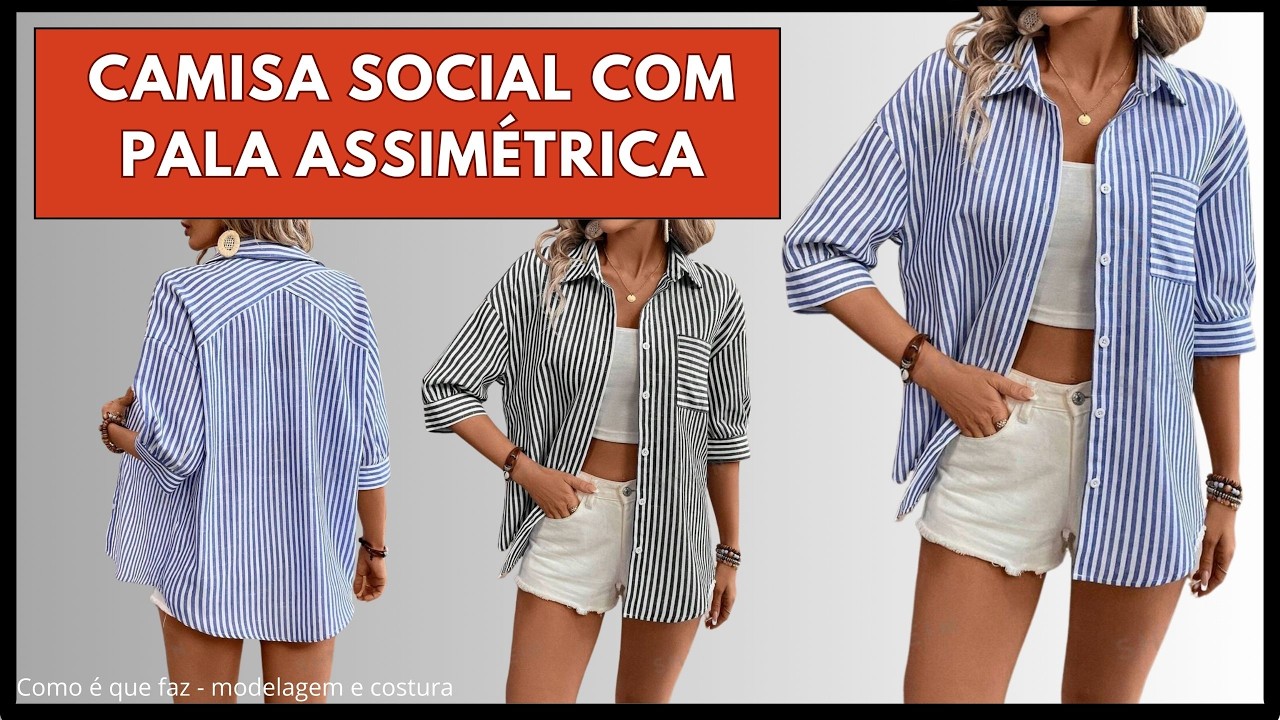Camisa social com pala assimétrica - modelagem e costura