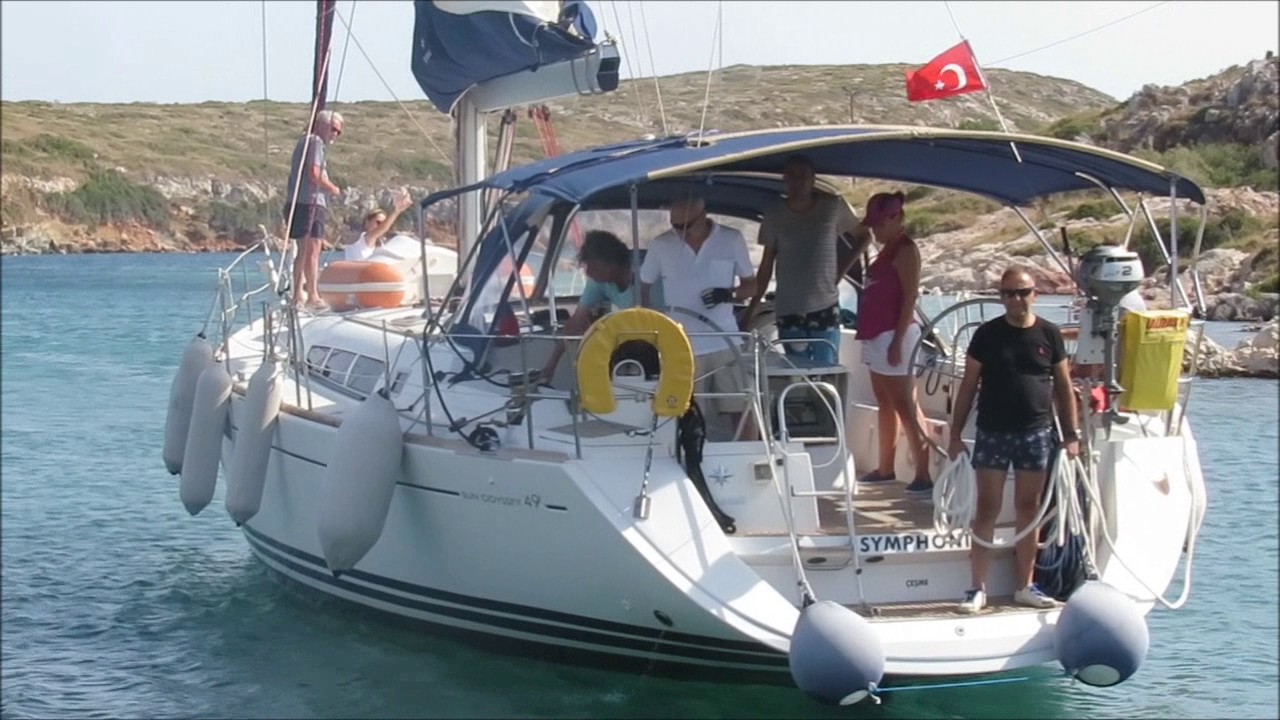 S/Y Symphonie Med-style stern to mooring in Arki Island