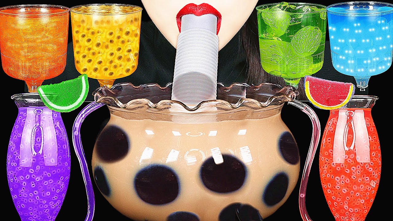 ASMR RAINBOW DRINKS *GIANT BOBA BUBBLE TEA, CANDY, VAMPIRE FROG EGGS TEA, 신기한 물 먹방 DRINKING SOUNDS