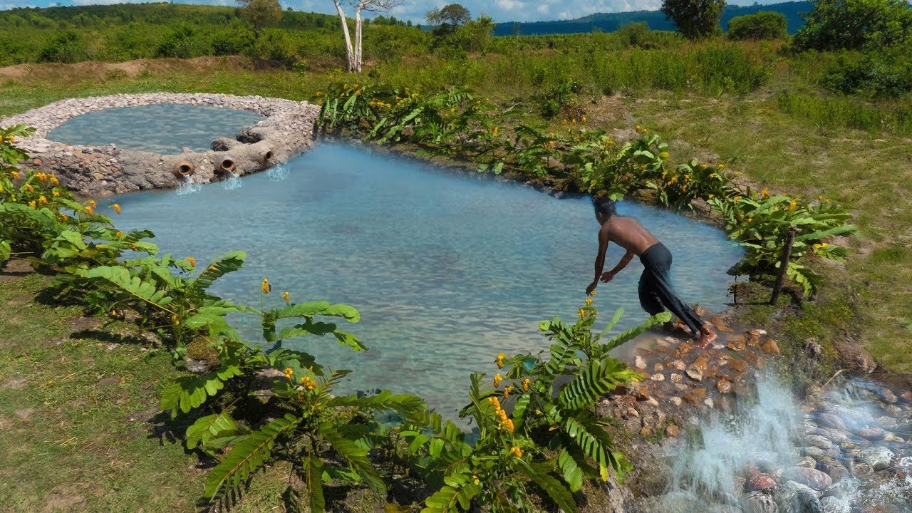 Building The Greatness  Natural Waterfall And Best Swimming Pool  Ancient Skill