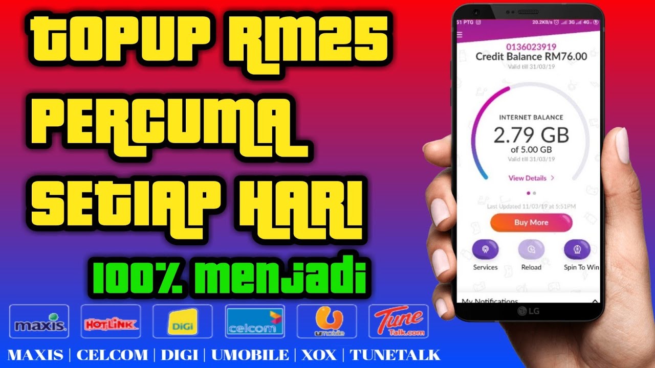 RELOAD KREDIT PERCUMA (Maxis, Celcom, Digi, Umobile, Xox, Tunetalk, Altel)