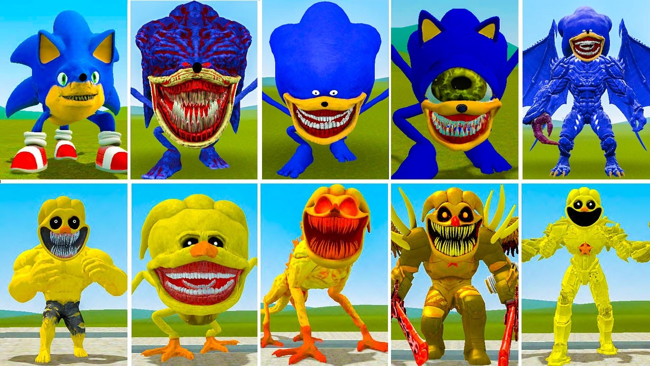 ALL NEW SONIC BLUE VS CTHULHU SONIC VS NEW POPPY PLAYTIME VS MECHATITAN CHICKEN COCK in GARRY'S MOD!