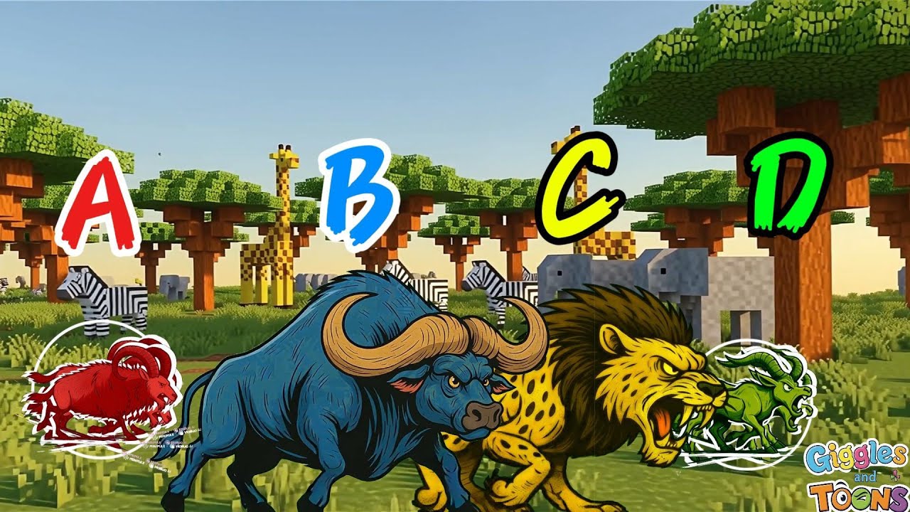 ABC Safari Animals Sounds Song | Colorful Minecraft animals | Giggles and Toons