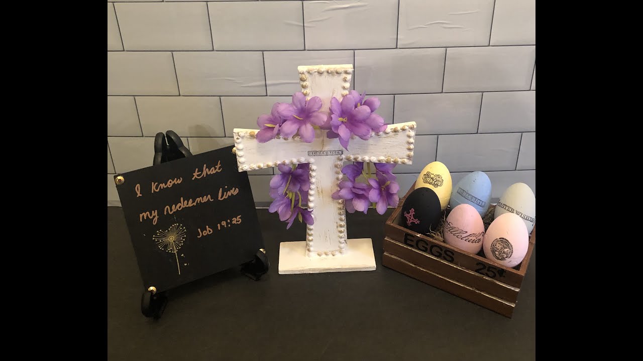 DollarTree DIY Easter Cross l Easter egg crate l He Has Risen l Redeemer l Alleluia l Stamping