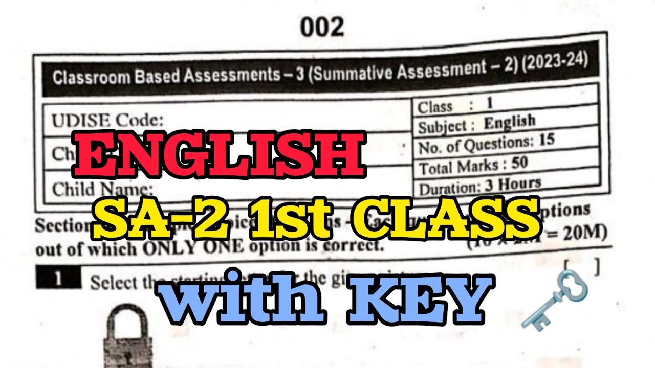 1st ENGLISH SA2 Paper with KEY🗝️| 1st Class 💯SA-2 ENGLISH Real Full Question Paper 2024 | 1st 💯SA-2