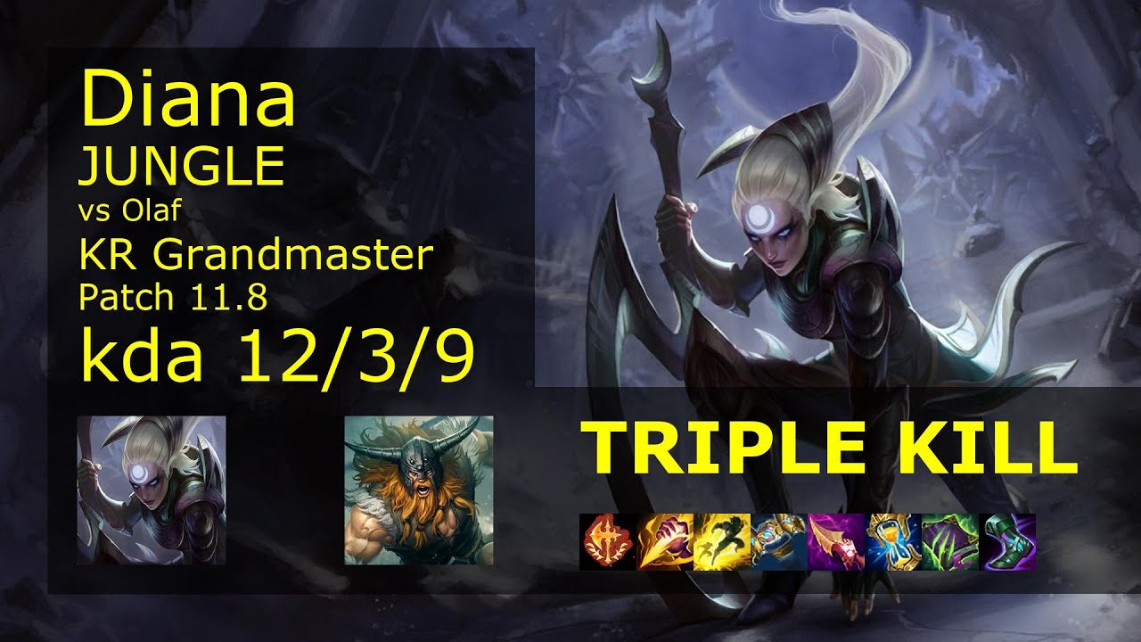 Diana vs Olaf Jungle - KR Grandmaster 12/3/9 Patch 11.8 Gameplay // [롤] 다이애나 vs 올라프 정글