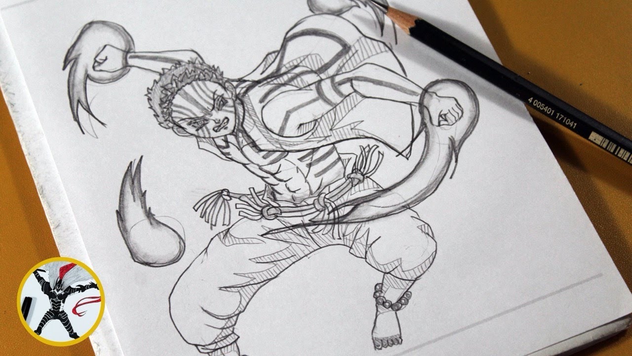 How to Draw Akaza from Demon Slayer Step by Step – Full Body Anime Drawing Tutorial
