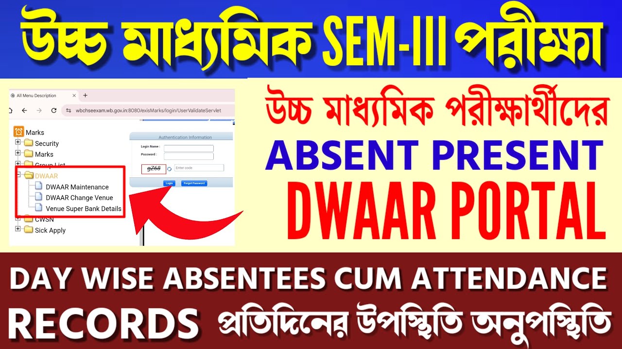 HS Sem-III Exam / পরীক্ষার্থীদের Absent-Present-RA আপলোড করার জন্য DWAAR Portal খুলল WBCHSE