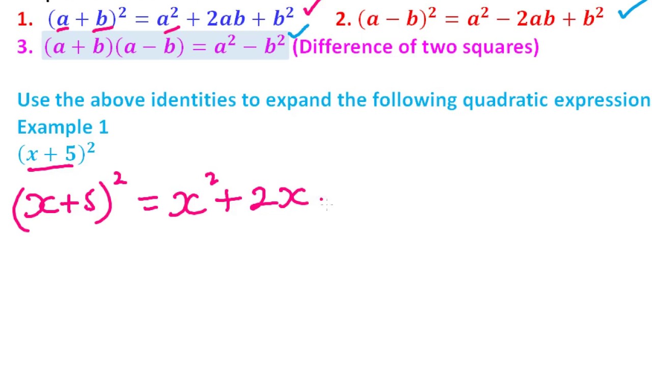 QUADRATIC IDENTITIES  FORM 2 EXAMPLE 1