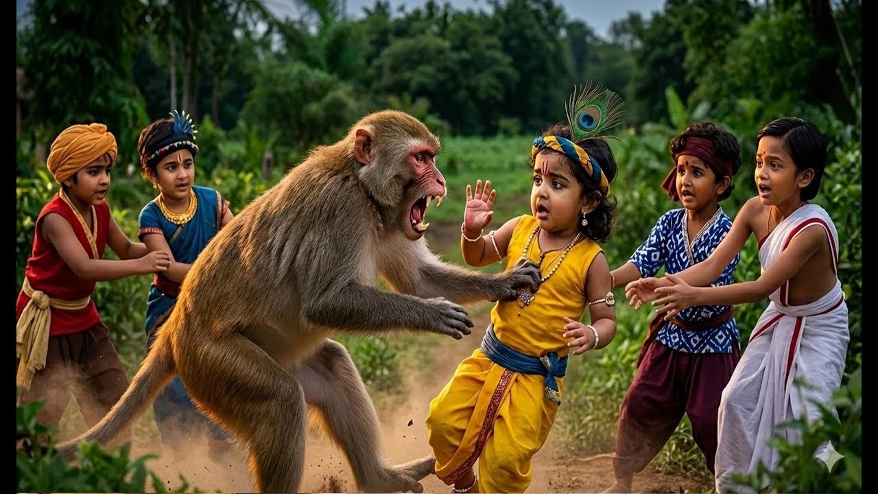 बाल कान्हा और उनके दोस्तों पर बन्दर ने किया जानलेवा हमला | #यशोमतीमैय्याकेनंदलाला