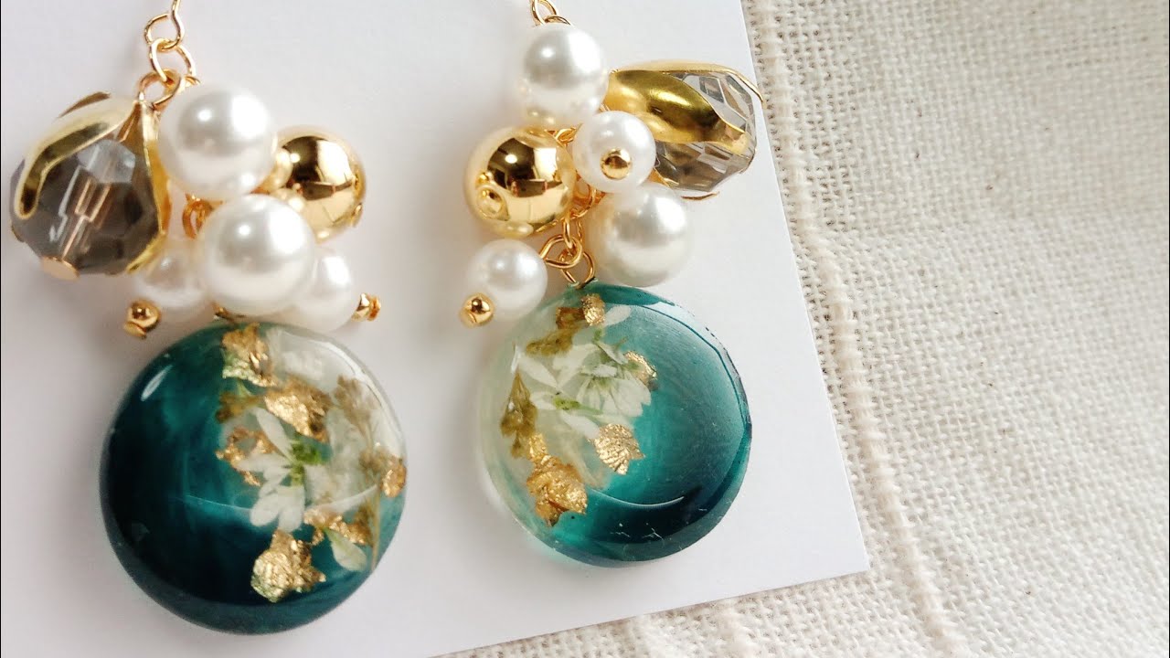 【UVレジン】水面に浮かぶ花ピアス 作り方【着色】How to make flower earrings floating on the water surface with resin