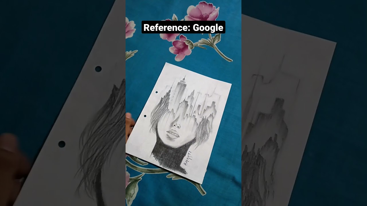 GIRL SKETCH WITH CITY LINE || PENCIL SKETCH || SELFWORK #youtubeshorts #shorts #sketch