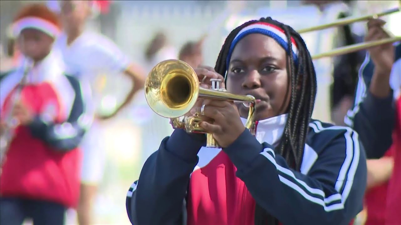 American Senior High School’s marching band performs at MLK Day Parade in Miami