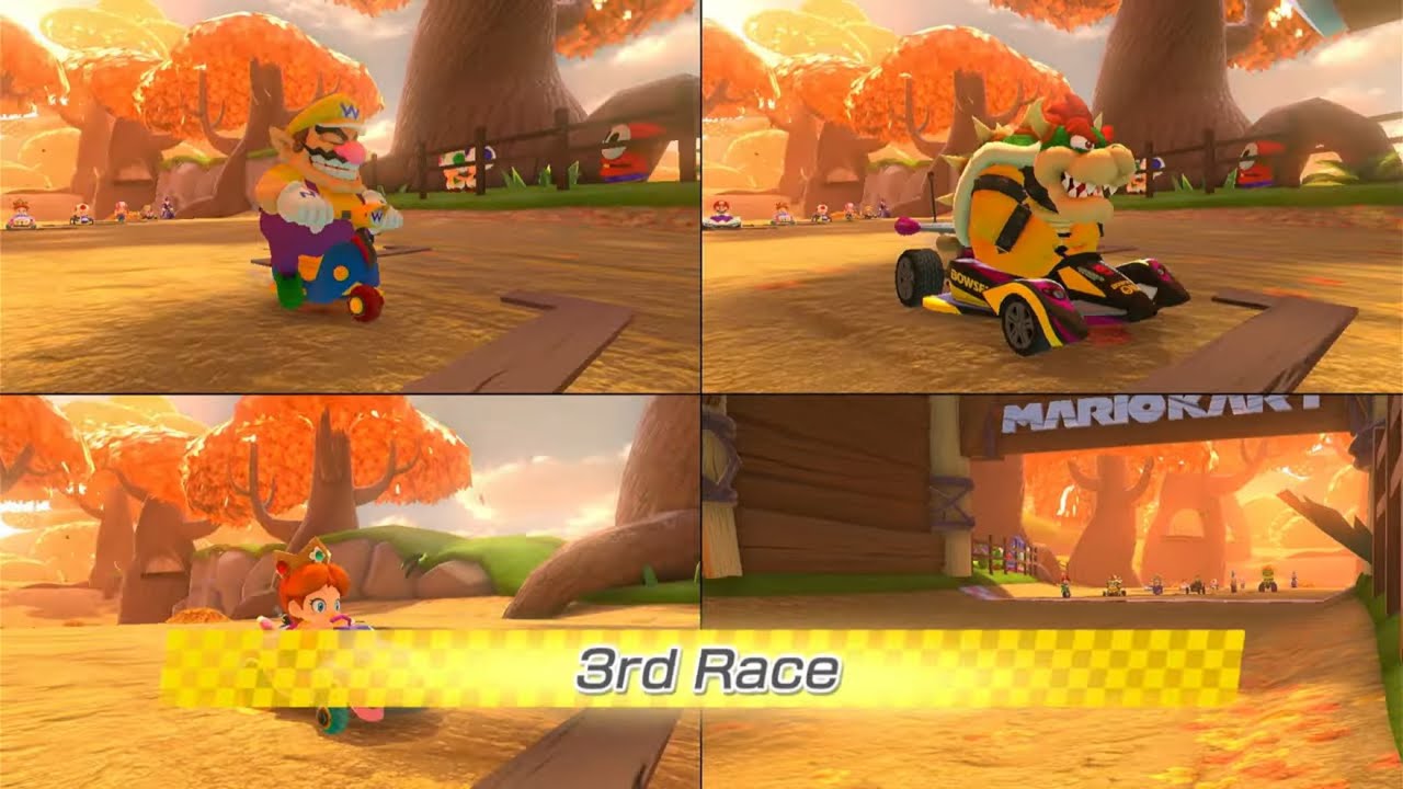 Mario Kart 8 Deluxe | 3 Player | (Baby Daisy vs Wario vs Bowser) | 4K
