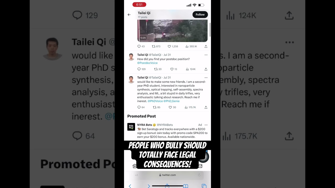 Twitter react to Tailei Qi- watch to c how loneliness and bullying turned a graduate student into&hellip;