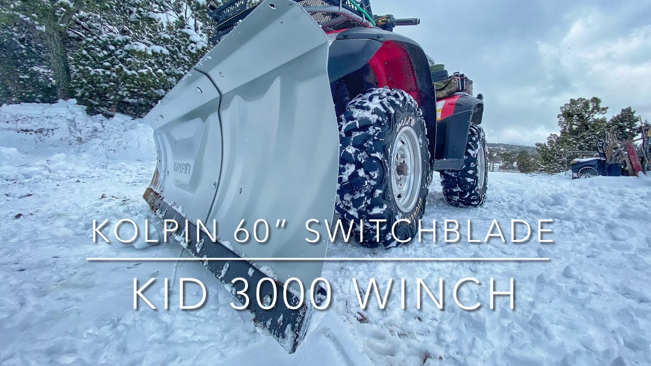 KOLPIN switchblade 60” snow plow- KFI 3000 winch on Honda Rincon 650 esp 4x4 heavy snow