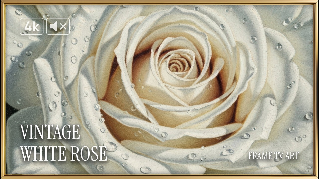 Frame TV Art Vintage White Rose Close Up 4K | Floral Macro Oil Painting | No Music 6 Hours