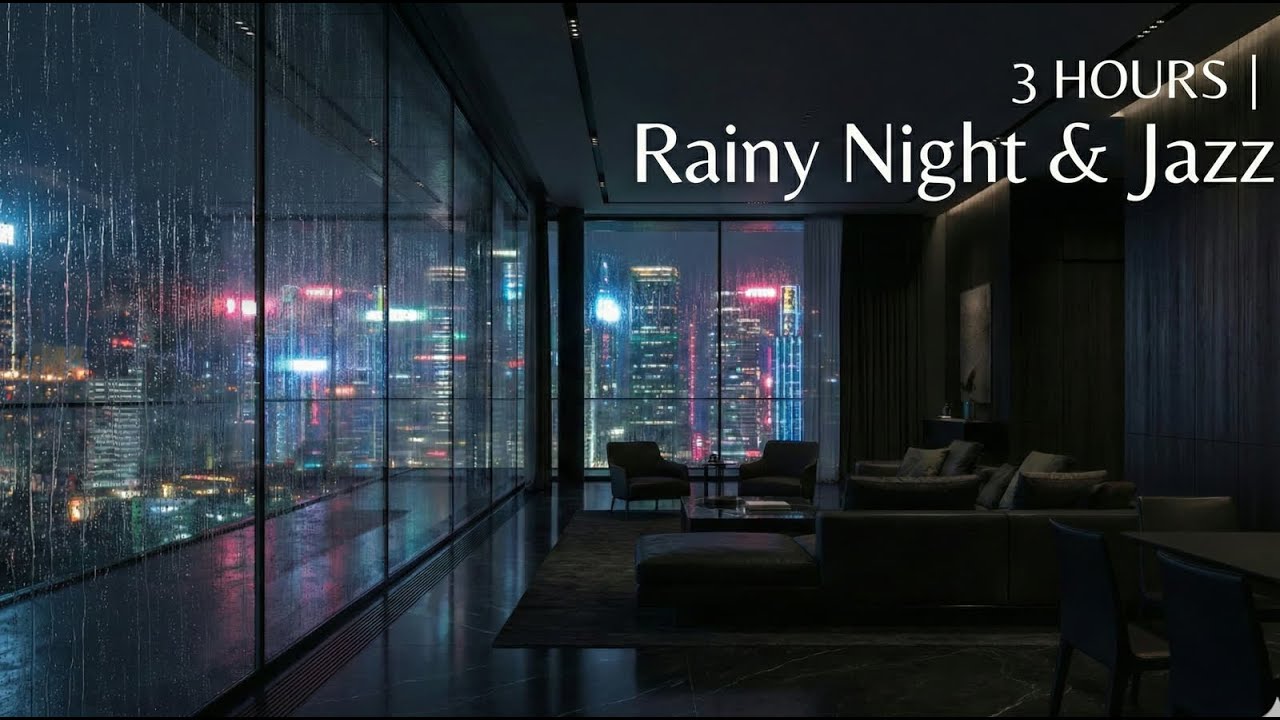 Futuristic City View | Rainy Night & Smooth Jazz for Deep Focus (3 Hours)