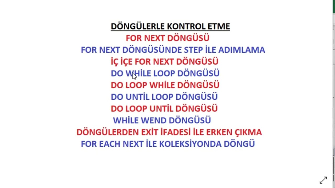 VBA Eğitimi 6 - For Next, For Each, Do While, Do Until, While Wend Döngüleri