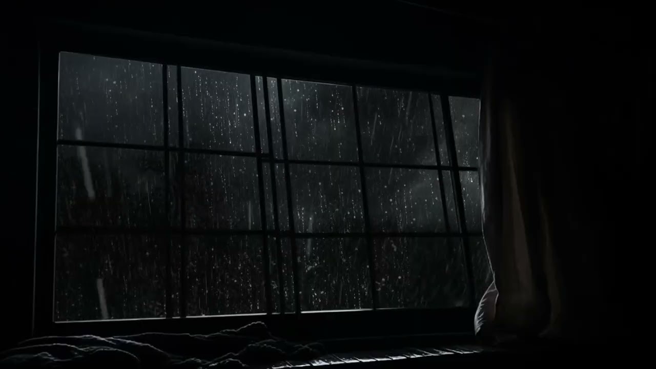 Window Rainstorm at Night - Thunder Sounds for Deep Rest
