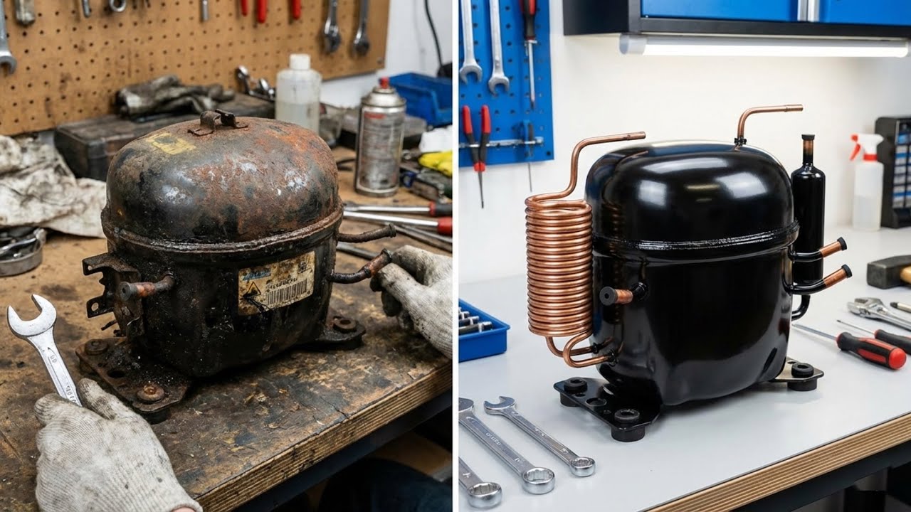 Amazing Process of Restoring Old Refrigerator Compressor | Repairing Fridge Compressor