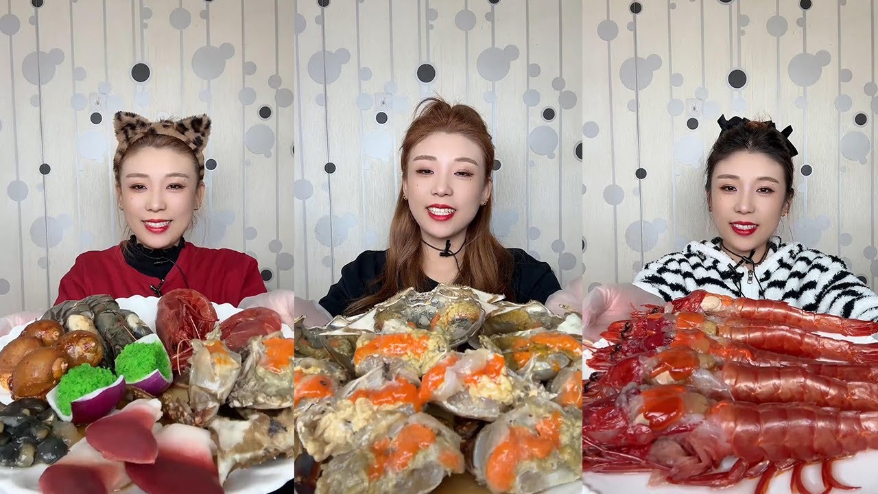 【XueYan Mukbang】Seafood sashimi platter+sauce mother crab+red magic shrimp🦀🦪🐚🦐🐟🌶🧄🍋#Seafood#asmr