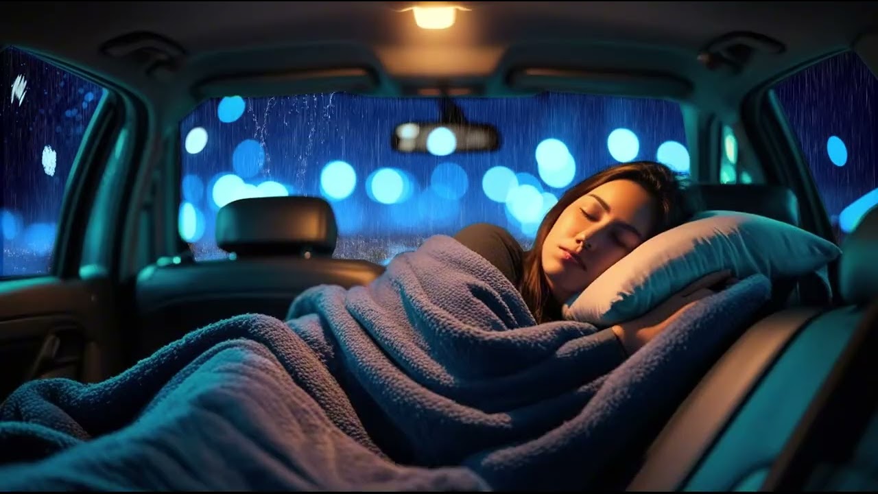 Sleep Better with Rain Sounds ⚡ Soft Rain and Gentle Thunder in a Cozy Car