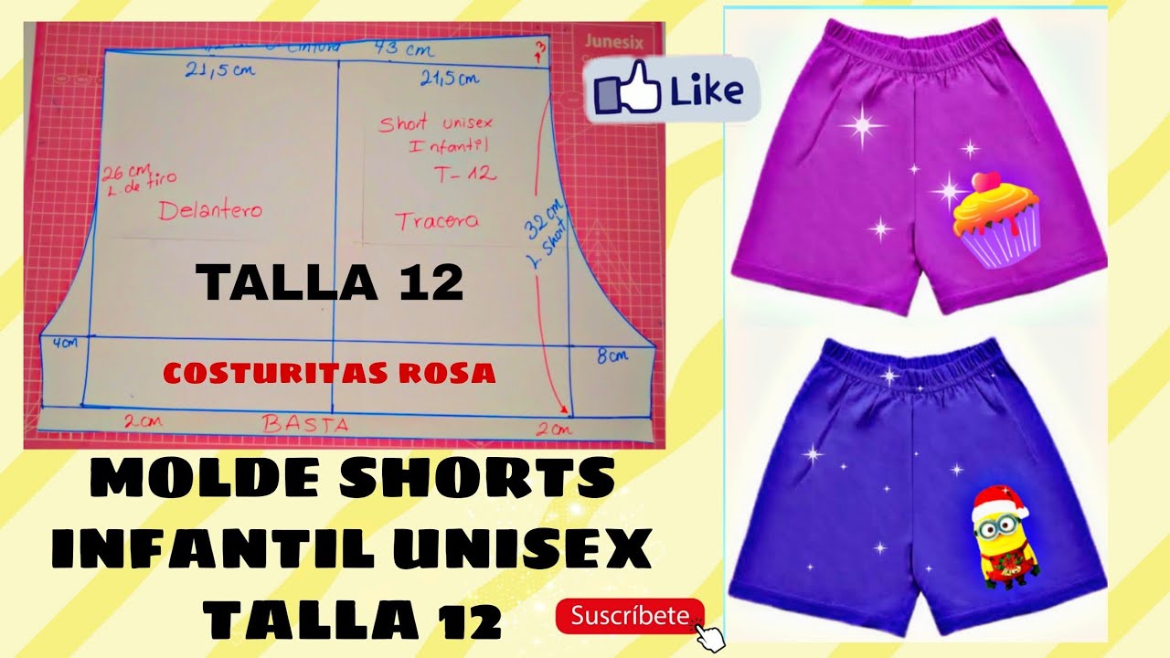 MOLDE DE SHORTS INFANTIL UNISEX  - TALLA 12