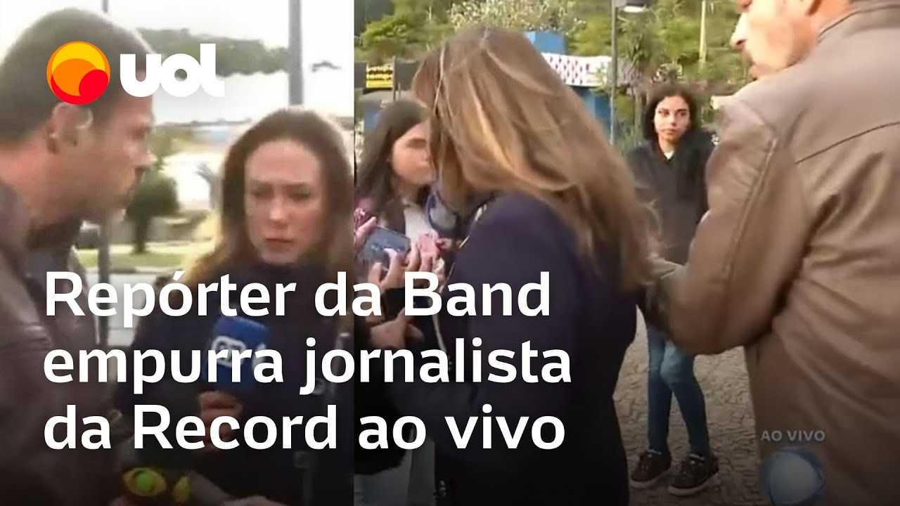 Repórter da Band empurra jornalista da Record durante transmissão ao vivo; vídeo mostra momento