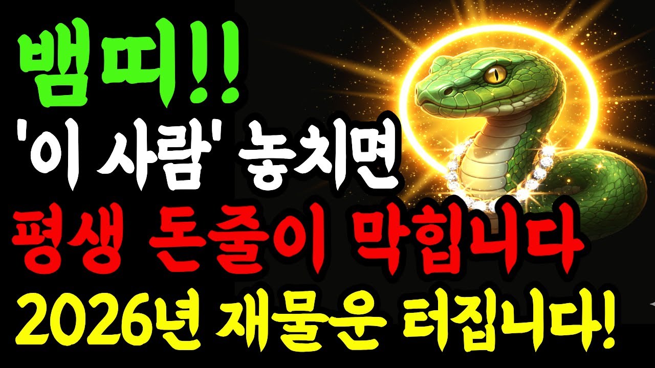 🚨[2026년 뱀띠] 💰부자 되고 싶다면 이 띠의 ‘운명 귀인’을 절대 놓치지 마세요✨