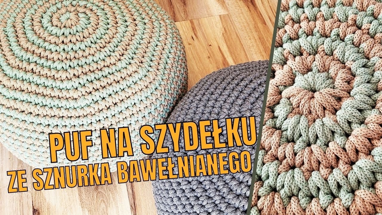 Puf na szydełku ze sznurka bawełnianego, spirala na szydełku.