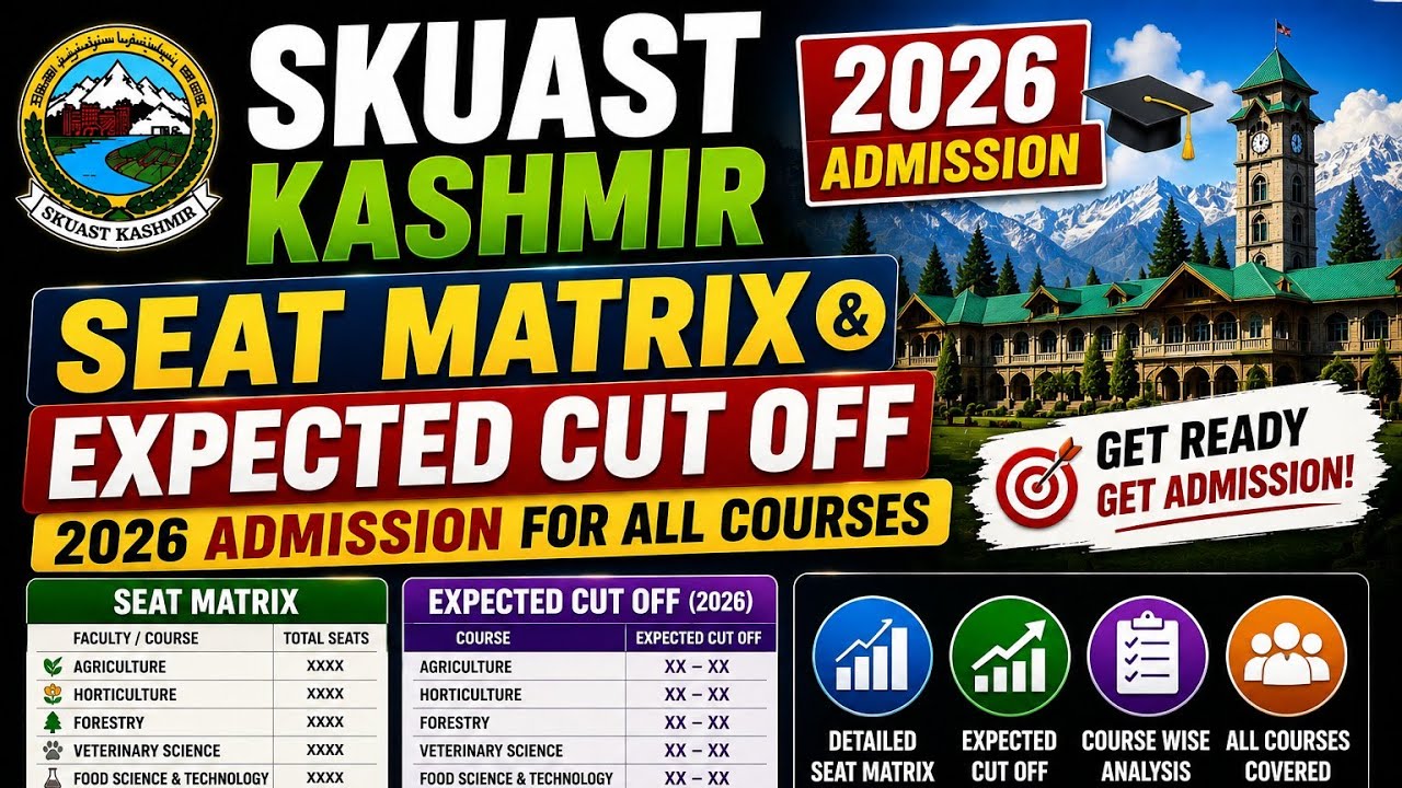 SKUAST Kashmir Expected Cut off and Seat Matrix For 2026 Session 