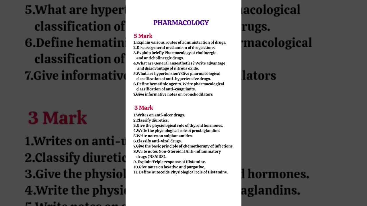 Pharmacology Imp questions #dpharm #pharmacy
