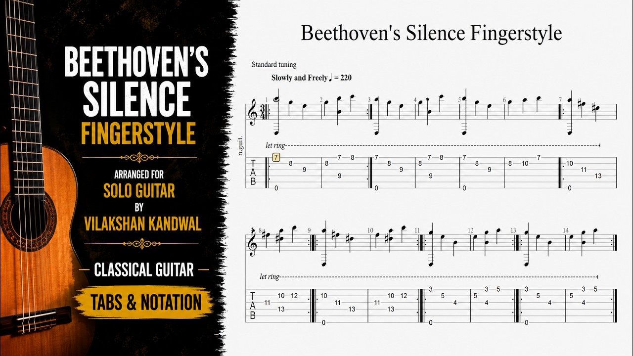 Beethoven's Silence Classical Guitar Free on screen Tabs