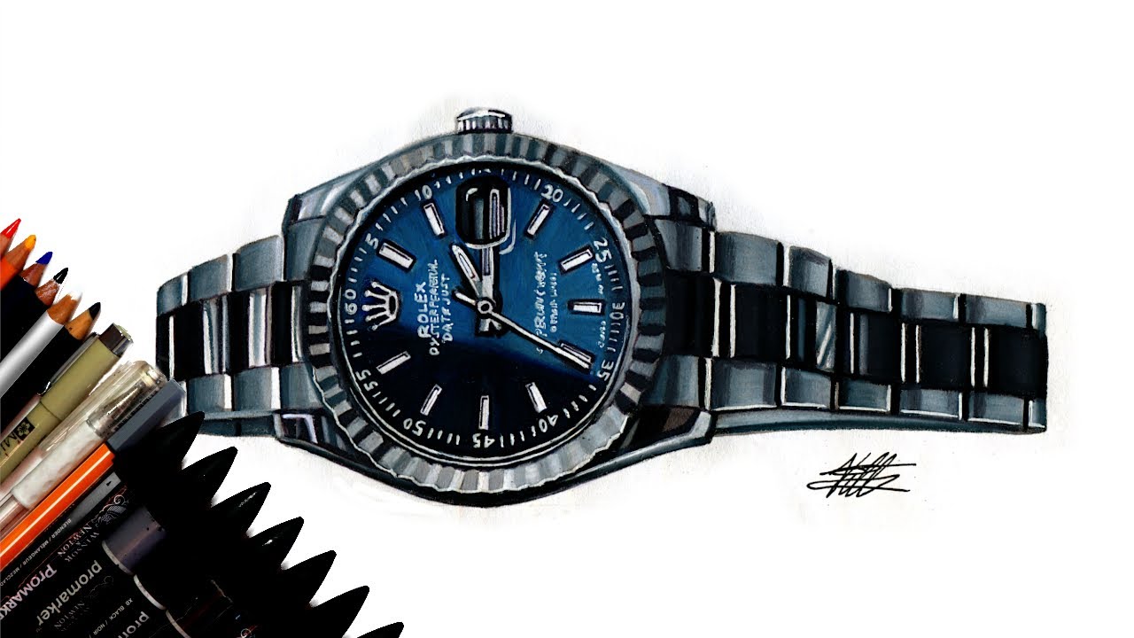 DRAWING A ROLEX WATCH - Realistic watch drawing - Rolex Datejust II 116334 - Time Lapse