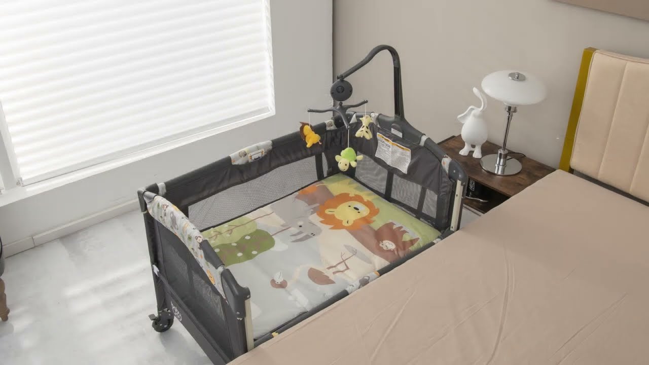Costway 3 en 1 Lit Parapluie pour Bébé avec Table à Langer pour Bébé 0-36 Mois