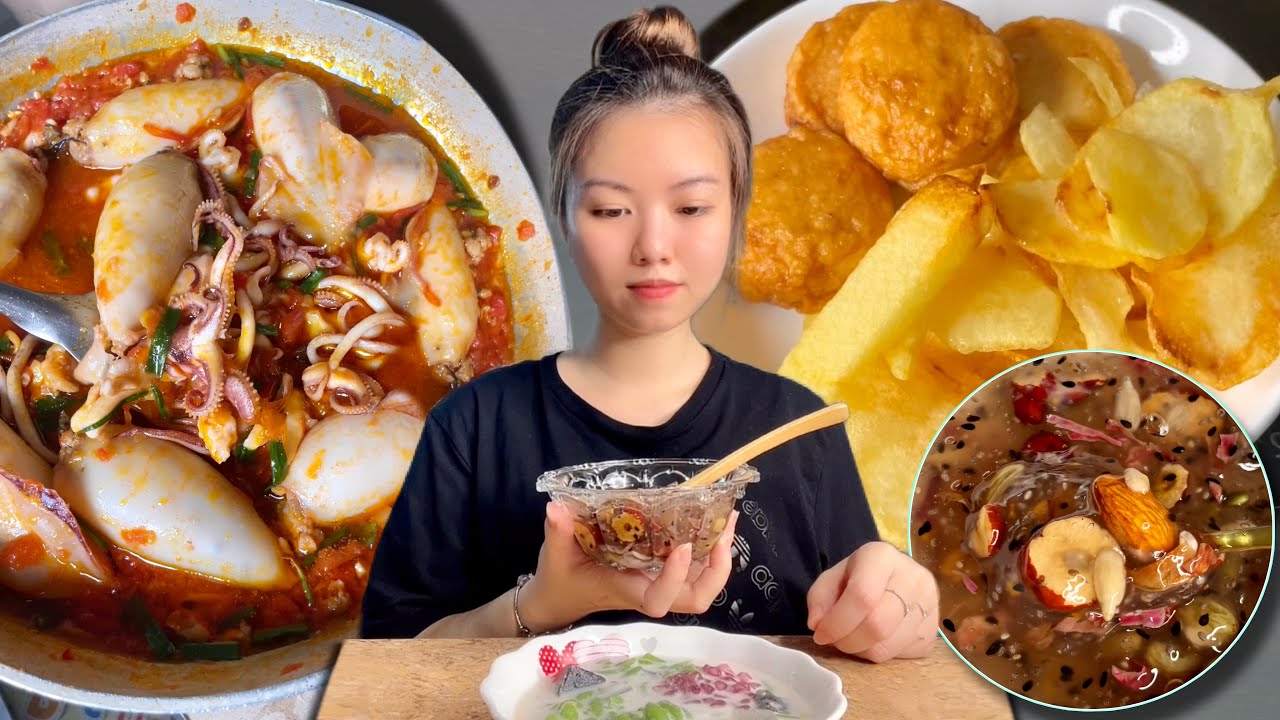 Mực dồn c&agrave; xốt thịt + v&agrave;i m&oacute;n heo th&igrave; 😇 | KIMKH&Aacute;NHN&Egrave; Vitaminkk
