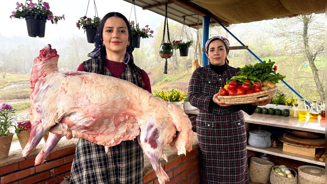 Cooking a juicy whole lamb with tandoori bread on a rainy day