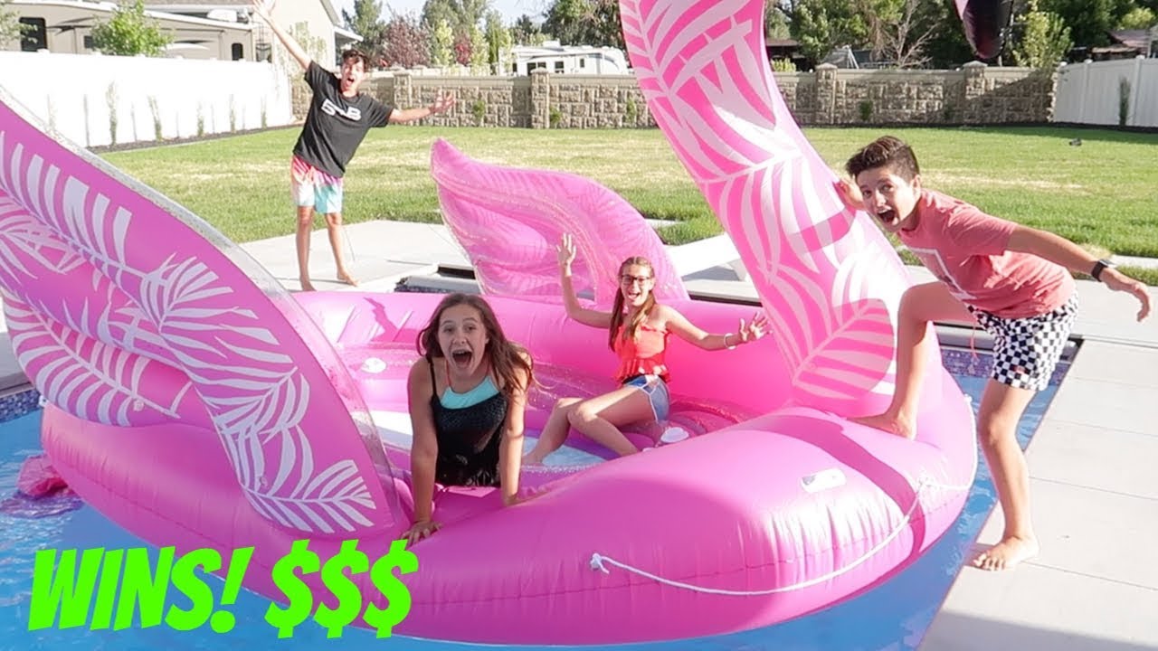 LAST TO LEAVE THE GIANT FLAMINGO WINS $$$! | Brock and Boston