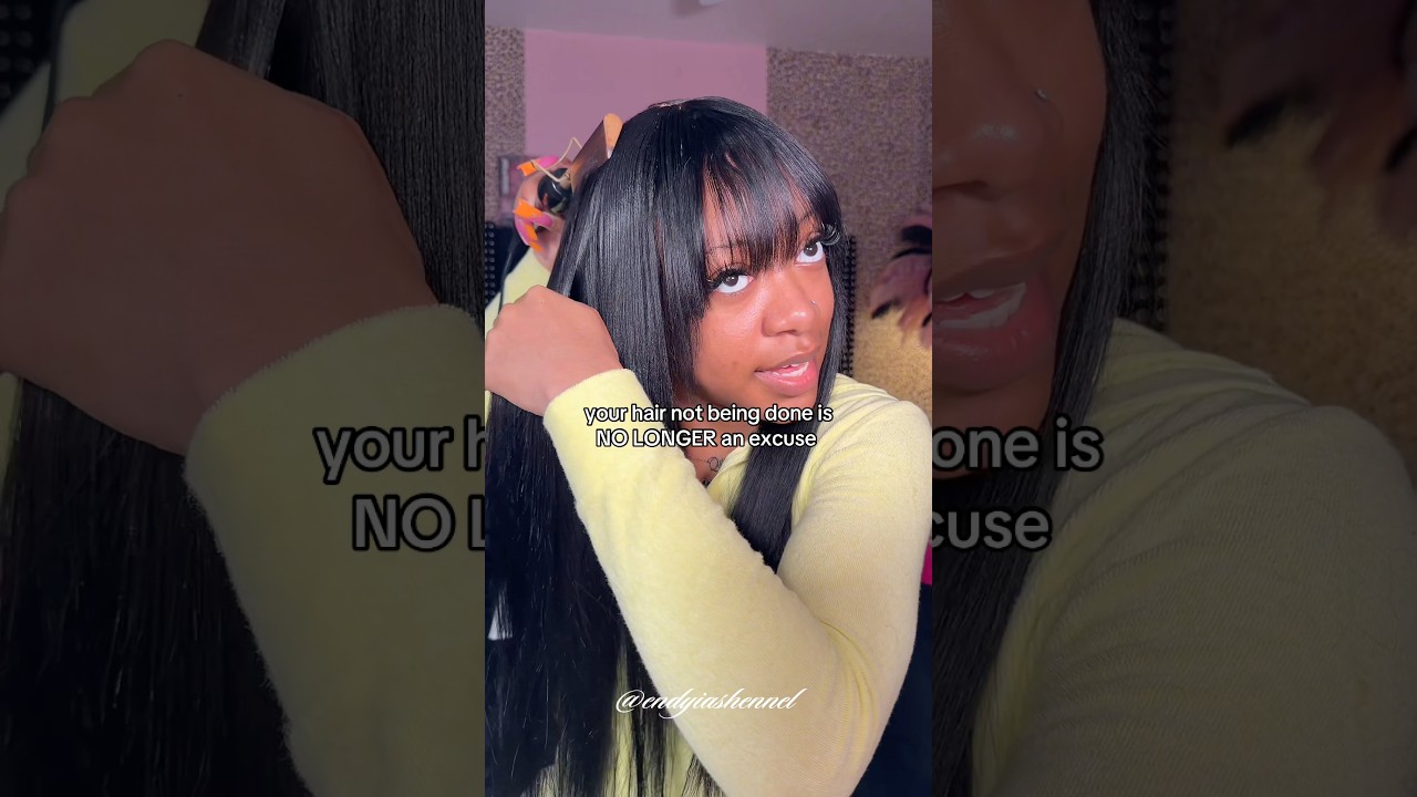 NO LACE GLUE | Glueless bang wig | Bang wig install 