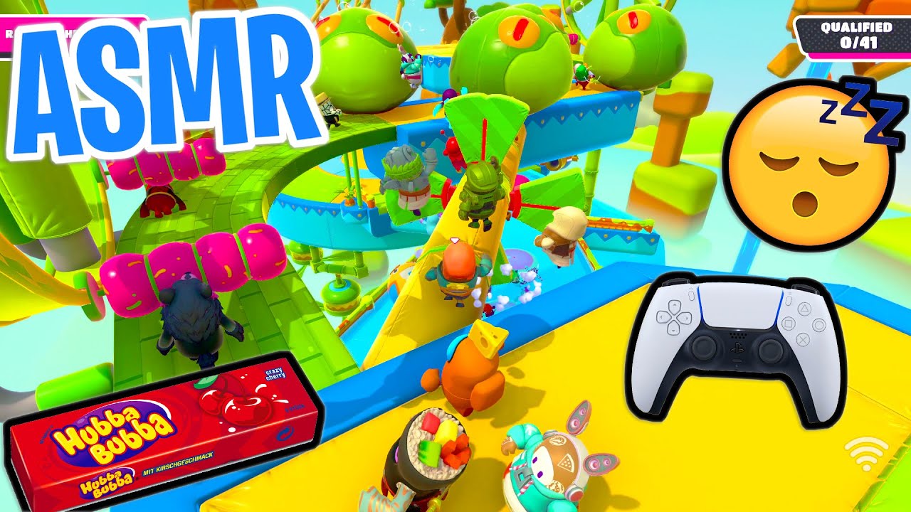 ASMR Gaming 😴 Fall Guys Crazy Fun! Relaxing Gum Chewing 🎮🎧 Controller Sounds + Whispering 💤