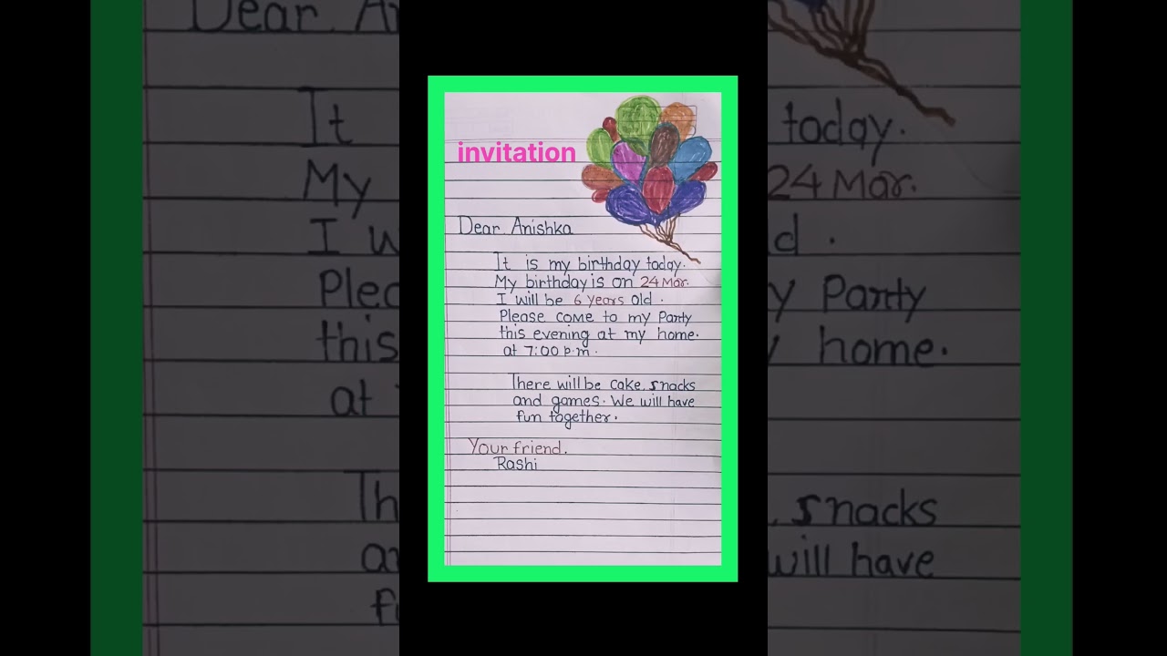invitation card for birthday party 🥳 #writing #english class 1st
