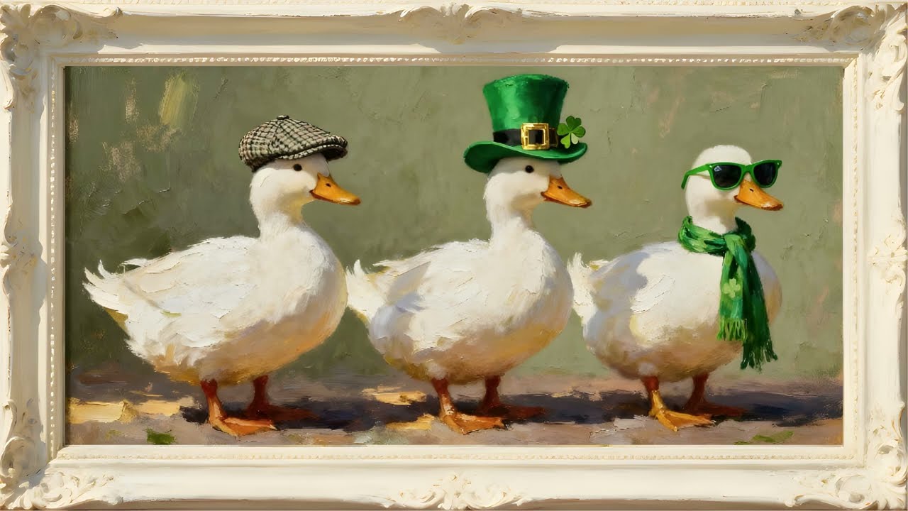 St Patrick’s Day Ducks Painting 4K 🍀 Vintage Irish Shamrock Frame TV Art | Lucky TV Screensaver