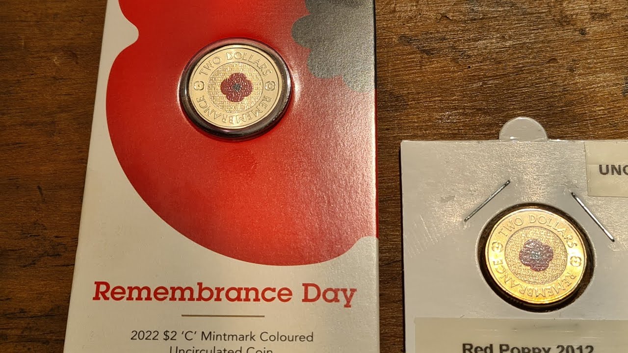 Australia 2022 Remembrance Day Red Poppy $2 Coloured UNC Coin 'C' Mintmark.