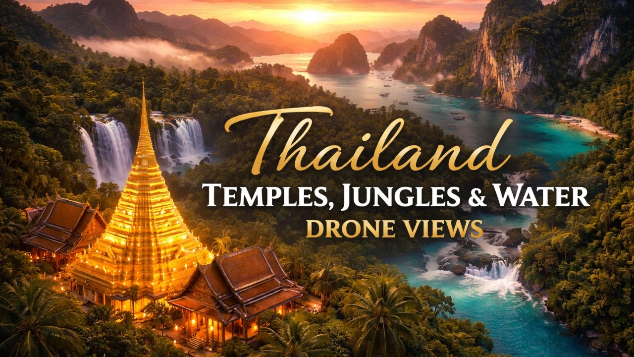 Visit THAILAND🌲Drone Journey Temples Jungles & Water Calm 🐘Aerial Soundscape Mental Vacation Travel