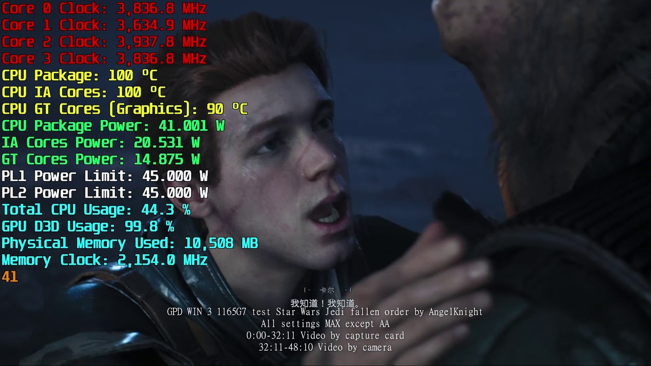 GPD WIN 3 TEST star wars Jedi Fallen Order MAX settings except AA
