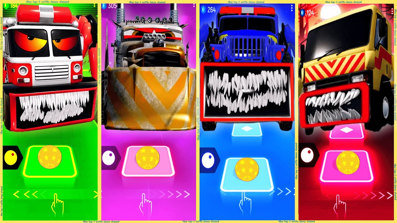 coffin dance - Fire truck eater vs Apocalypse truck vs Police truck eater vs Tow truck | tiles hop 👍